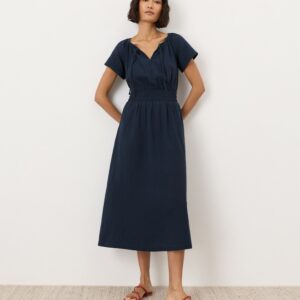 Organic Cotton Boho Midi Dress with Flutter Sleeves and Pockets