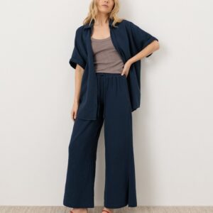 Organic Cotton Double Gauze Shirt and Wide Leg Pants Set