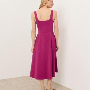 Alternative view of Fit and Flare Midi Dress with Square Neck and Hidden Pockets
